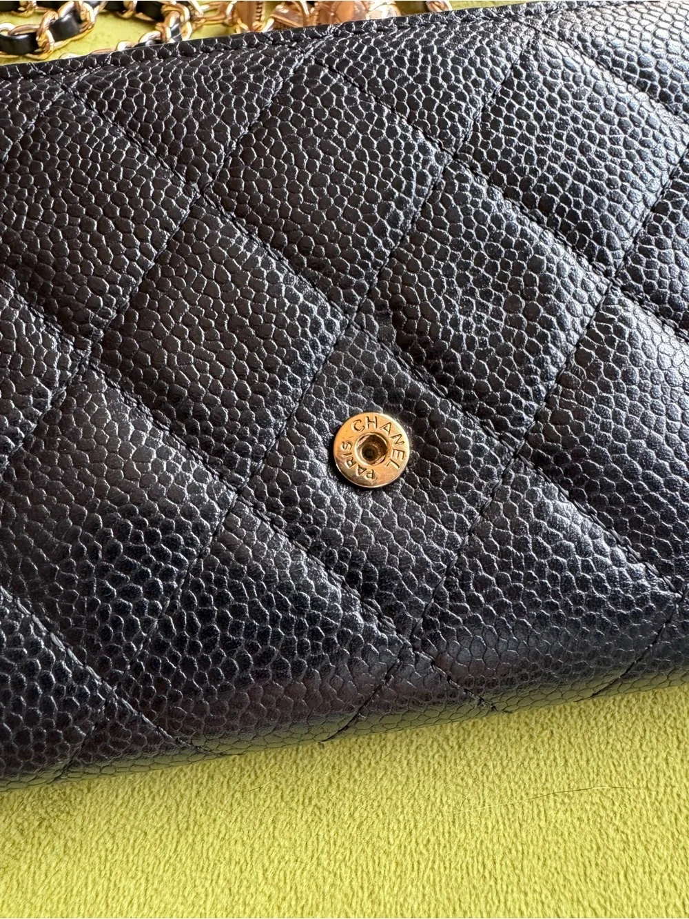 CHANEL Black Quilted Caviar Leather Wallet with Gold CC Hardware